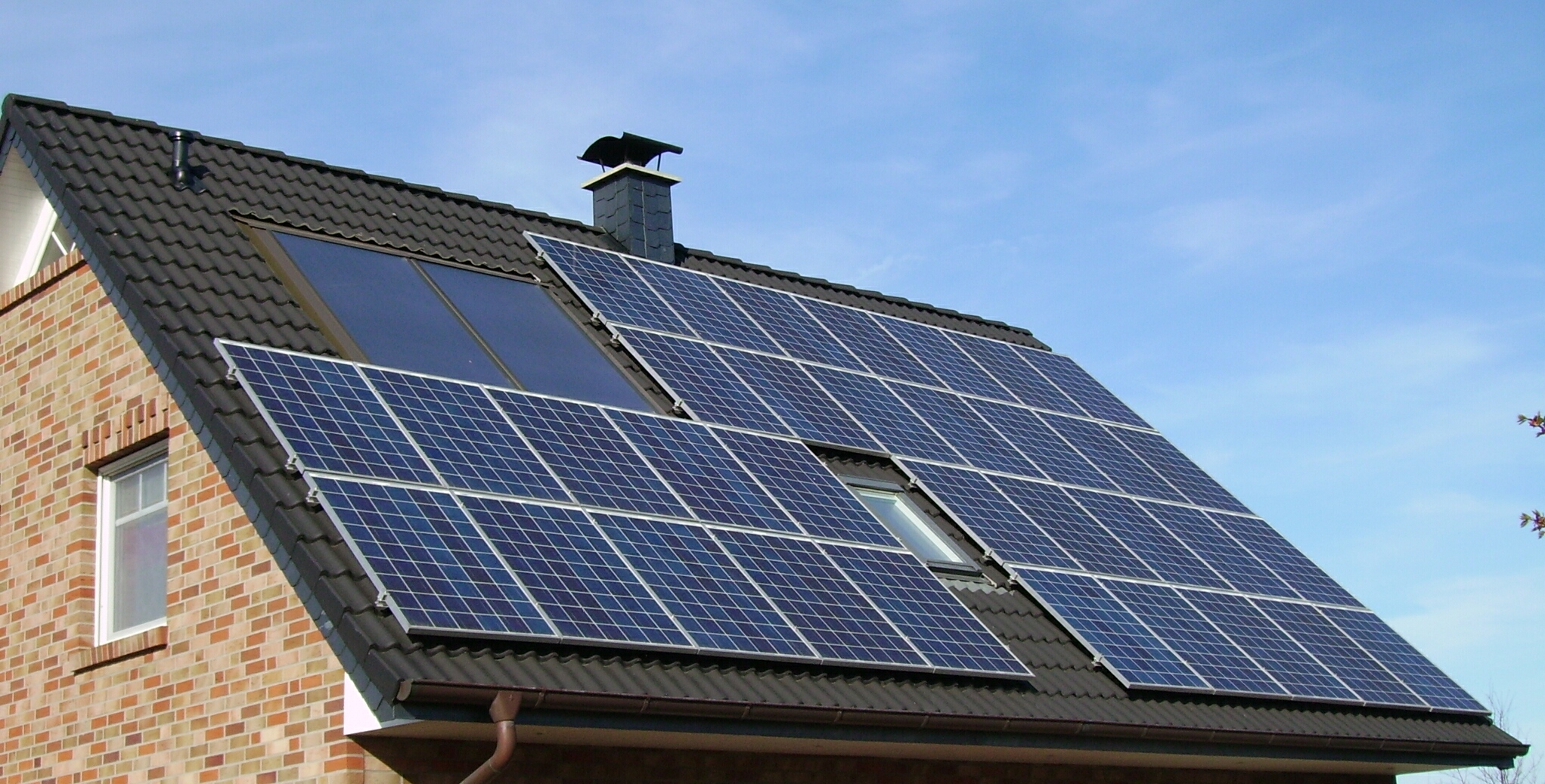 Residential roof with solar panels